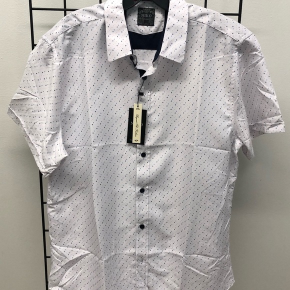 Deniko button front shirt white blue specks casual - Picture 2 of 3